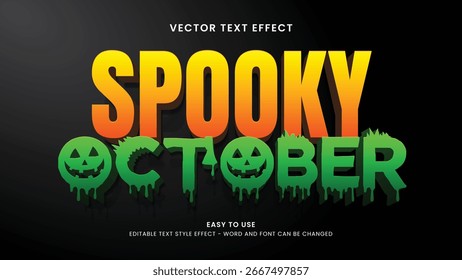 Efeito de texto editável spooky outubro 3d estilo vetor premium 