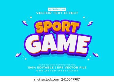 Efecto de texto editable Deporte Juego 3d estilo de plantilla de caricatura vector premium