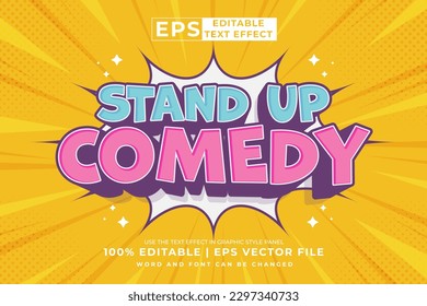 Editable text effect stand up comedy comic 3d cartoon style premium vector