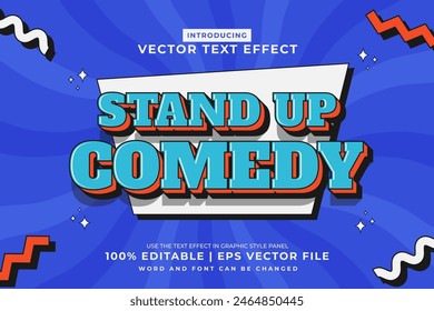 Editable text effect Stand Up Comedy 3d Cartoon Cute template style premium vector