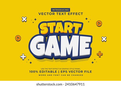 Editable text effect Start Game 3d cartoon template style premium vector