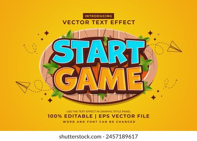 Efecto de texto editable Start Game 3d Cartoon Lindo estilo de Plantilla premium Vector