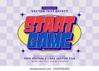 Editable text effect Start Game 3d Cartoon Retro style premium vector