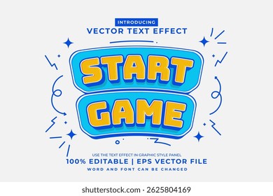 Efeito de texto editável Iniciar jogo 3d desenhos animados estilo modelo bonito vetor premium