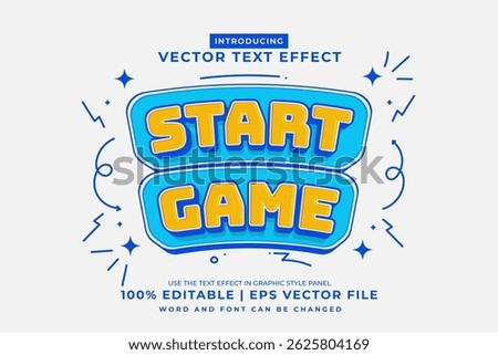 Editable text effect Start Game 3d Cartoon Cute template style premium vector