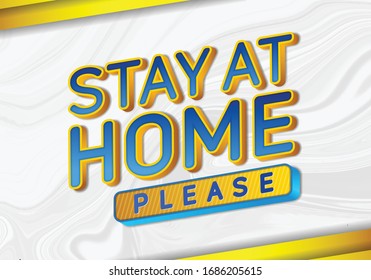 Efecto de texto editable. quédate en casa, por favor. letra Diseño 3D con color azul y amarillo