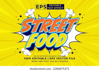 Efecto de texto editable - Comida callejera 3d Estilo de plantilla de caricatura vector premium