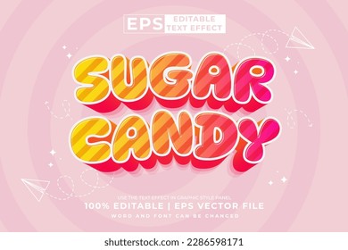 Efecto de texto editable Sugar Candy 3d Caricatura lindo estilo vector premium