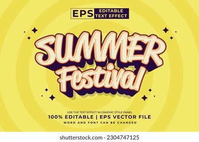 Editable text effect summer festival 3d Cartoon template style premium vector