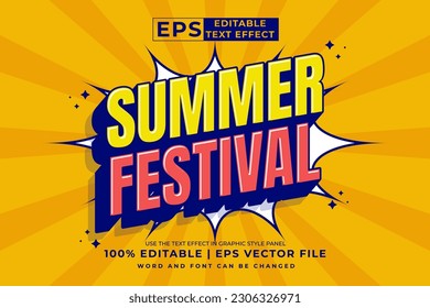 Editable text effect summer festival 3d Cartoon template style premium vector