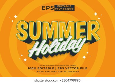 Editable text effect Summer Holiday 3d Cartoon template style premium vector