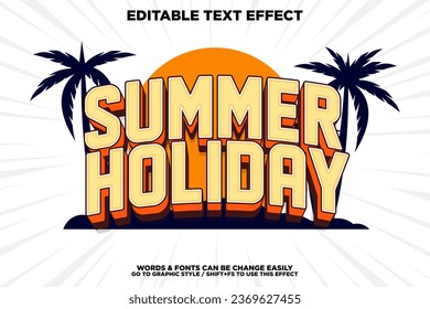 Efecto de texto editable vacaciones de verano 3d Estilo de plantilla de dibujos animados vector premium