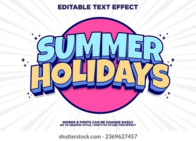 Efecto de texto editable vacaciones de verano 3d Estilo de plantilla de dibujos animados vector premium