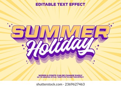 Editable text effect Summer holiday 3d Cartoon template style premium vector