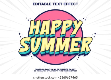 Editable text effect Summer holiday 3d Cartoon template style premium vector