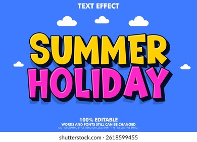 editable text effect summer holiday. 3d cartoon typography tempplate design