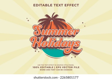 Editable text effect Summer Holidays 3d Cartoon template style premium vector