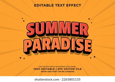 Editable text effect Summer Paradise 3d Vintage template style premium vector