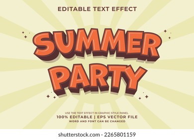 Editable text effect Summer Party 3d Cartoon template style premium vector