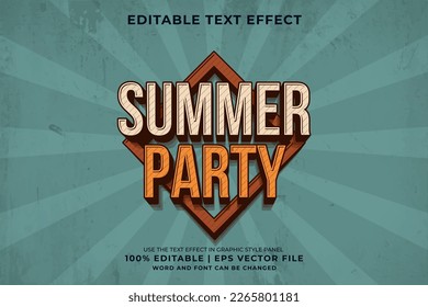 Editable text effect Summer Party 3d Vintage template style premium vector