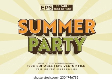 Editable text effect summer party 3d retro template style premium vector