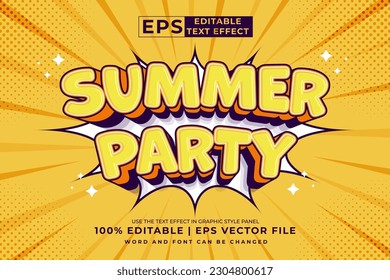 Editable text effect Summer Party 3d Cartoon template style premium vector