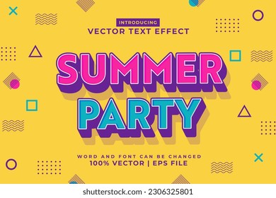 Editable text effect Summer Party 3d Cartoon template style premium vector