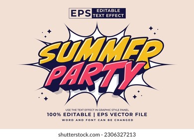 Editable text effect summer party 3d Cartoon template style premium vector