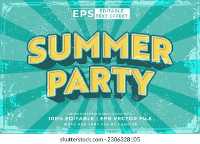 Editable text effect summer party 3d retro template style premium vector