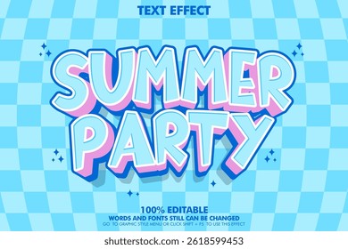 efeito de texto editável festa de verão. Design de modelo de tipografia de desenho 3d