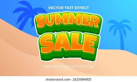 Efecto de texto editable venta de verano estilo 3D sobre fondo de playa