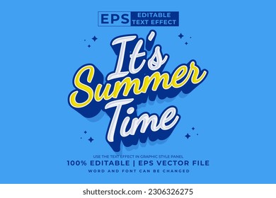 Editable text effect its summer time 3d Cartoon template style premium vector