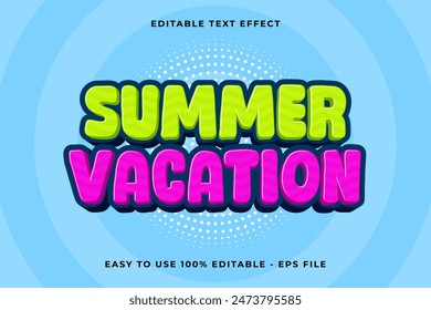 Editable text effect summer vacation 3d Trendy Cartoon template style premium vector