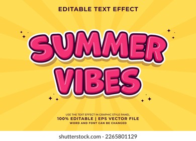 Editable text effect Summer Vibes 3d Cartoon template style premium vector