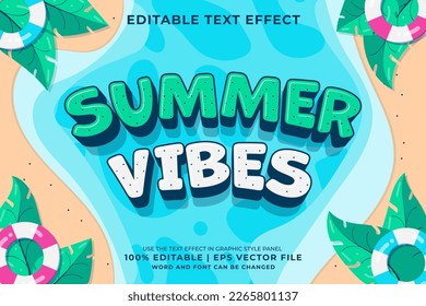 	Efecto de texto editable Vibes de verano 3d Estilo de plantilla de dibujos animados premium vector