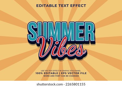 Efecto de texto editable Vibes de verano 3d Estilo de plantilla de dibujos animados premium vector