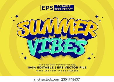 Editable text effect Summer Vibes 3d Cartoon template style premium vector