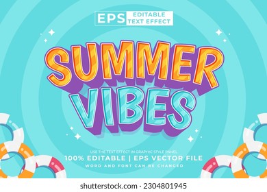 Editable text effect Summer vibes 3d Cartoon template style premium vector