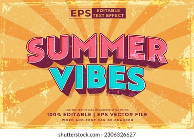 Editable text effect summer vibes 3d vintage template style premium vector