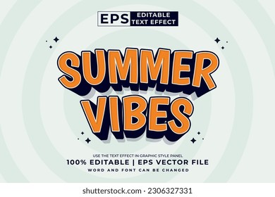 Efecto de texto editable vibraciones de verano 3d Estilo de plantilla de dibujos animados premium vector