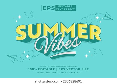 Editable text effect summer vibes 3d Cartoon template style premium vector