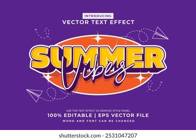 Editable text effect Summer Vibes 3d Cartoon template style premium vector