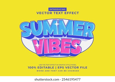 Editable text effect Summer Vibes 3d Cartoon template style premium vector