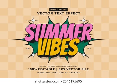 Efeito de texto editável Verão Vibes 3d Cartoon modelo estilo vetor premium