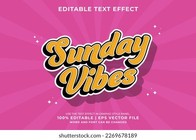 Efecto de texto editable Vibes dominicales 3d Estilo de plantilla de dibujos animados premium vector