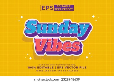 Editable text effect Sunday Vibes 3d Cartoon template style premium vector