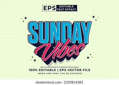 Editable text effect Sunday Vibes 3d Cartoon template style premium vector