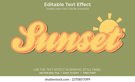 Editable text effect sunset 3d style premium vector, color orange and green pastel