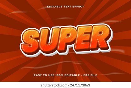 Editable text effect Super 3d Cartoon template style premium vector