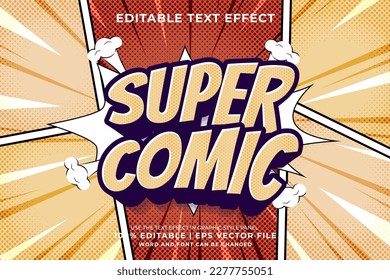 Editable text effect super comic 3d Cartoon Comic style premium vector